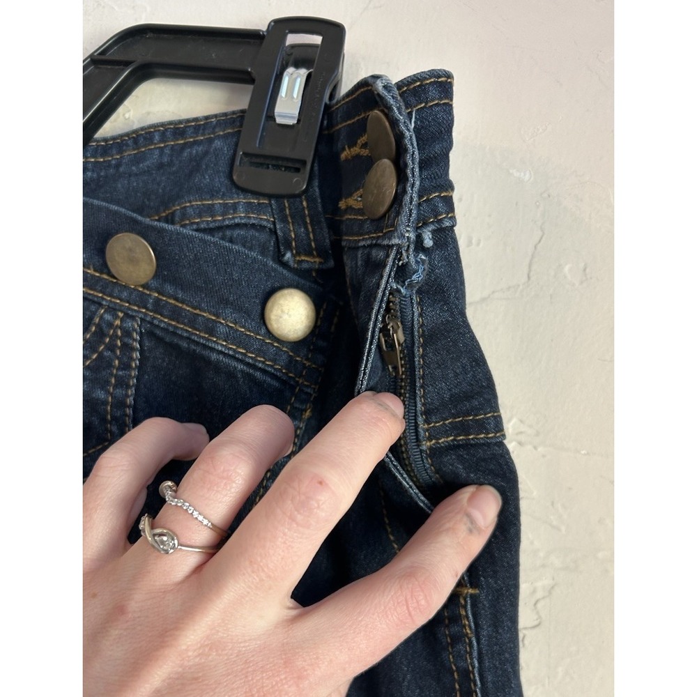 Y2K Denim Maxi Skirt 30 Raw Hem Pockets Grunge 2000s Edgy Streetwear Dark Wash - Picture 4 of 10